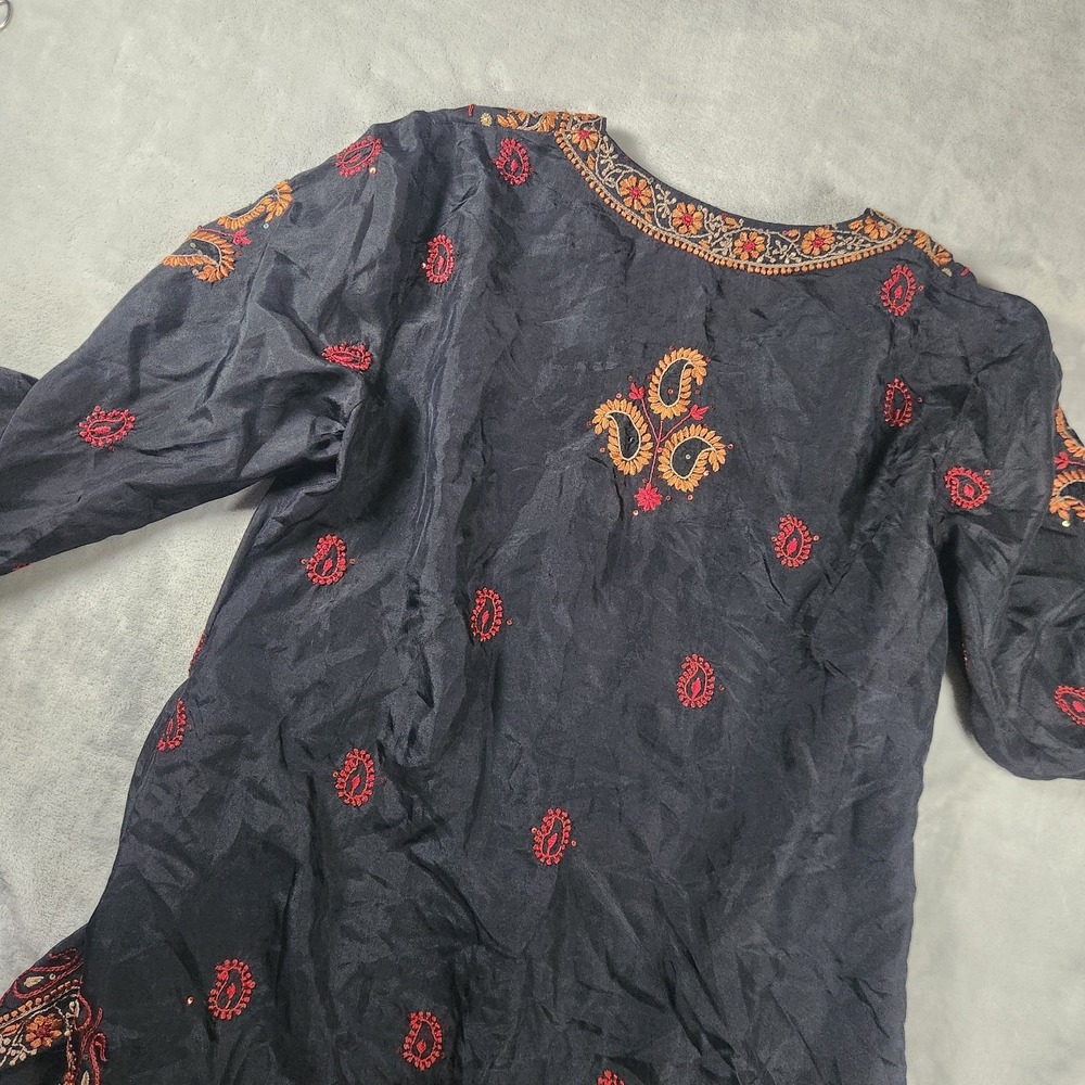 Boho Embroidered Black Gold Orange Beaded Maxi Kaftan Abaya Dress L Bohemian - Picture 8 of 8